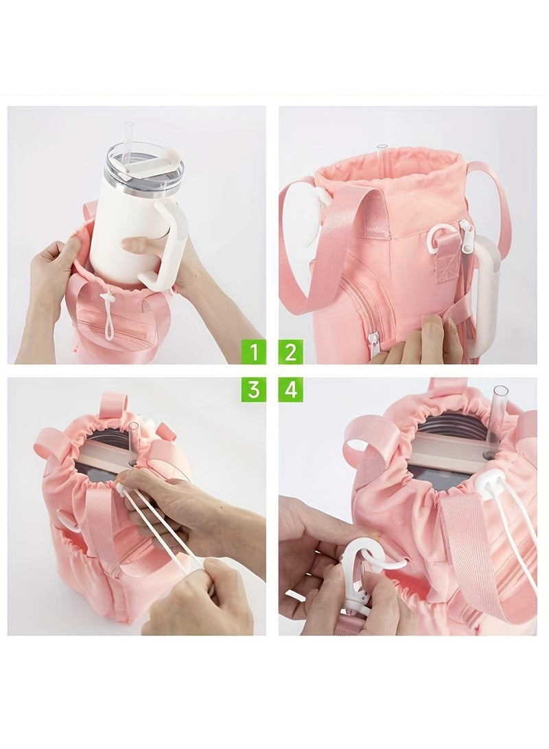 Durable  Waterproof Tumbler Carrier Bag with Phone Pocket and Adjustable Crossbody Strap - Perfect for Hands-Free Travel  Outdoor Sports, Fits stanley 40/30oz Bottles, stanley cup accessories - Image 5